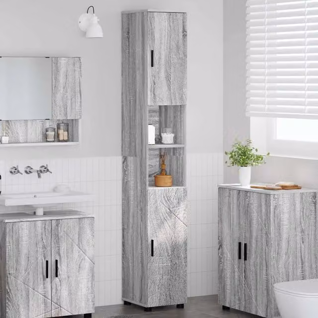 Mobile da bagno moderno vidaXL grigio con ante a battente e ripiani interni L: 30 cm, P: 35 cm, H: 192 cm – 1