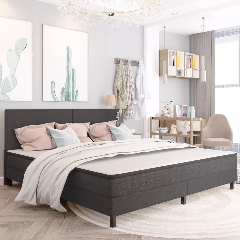 The Living Store Box spring bed tessuto grigio scuro 200x200 cm