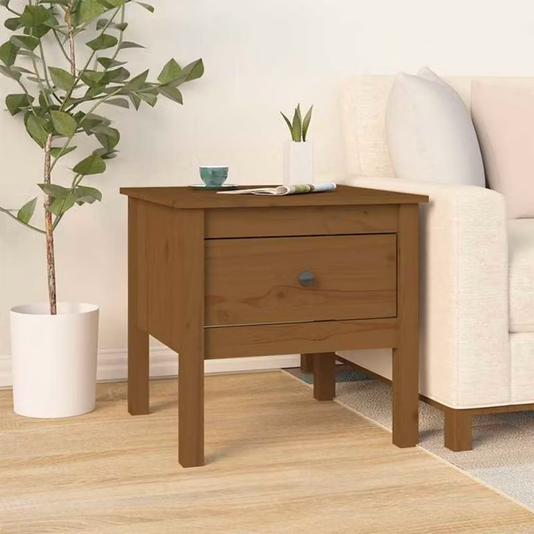 Tavolino Quadrato in Legno di Pino Massello vidaXL, Marrone Rustico, L 50 x P 50 x H 49 cm