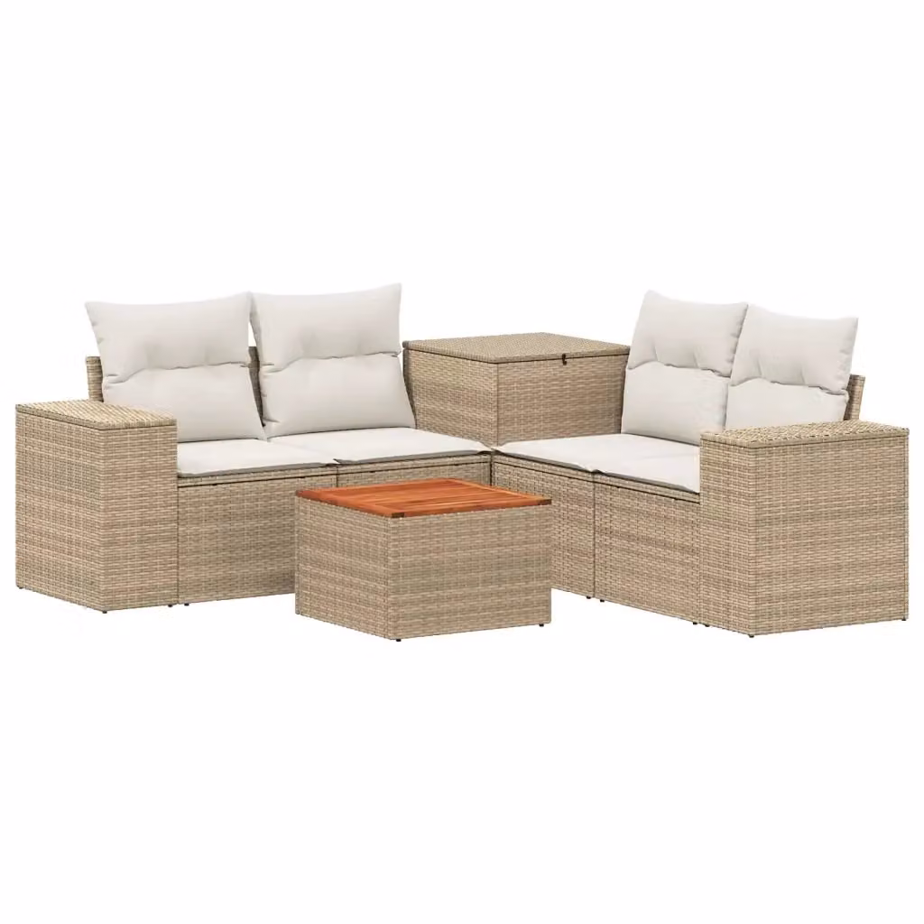Set di mobili da giardino vidaXL in polyrattan beige e bianco con divano angolare, divani a 2 posti, elementi d'angolo, tavolino da caffè e cuscini inclusi – 2