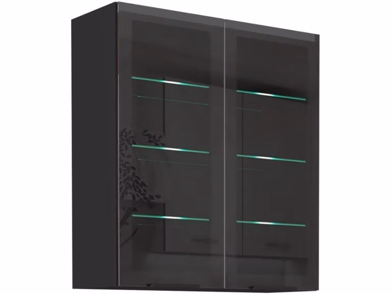 Vetrina alta SAJU - larghezza 80 cm, nera