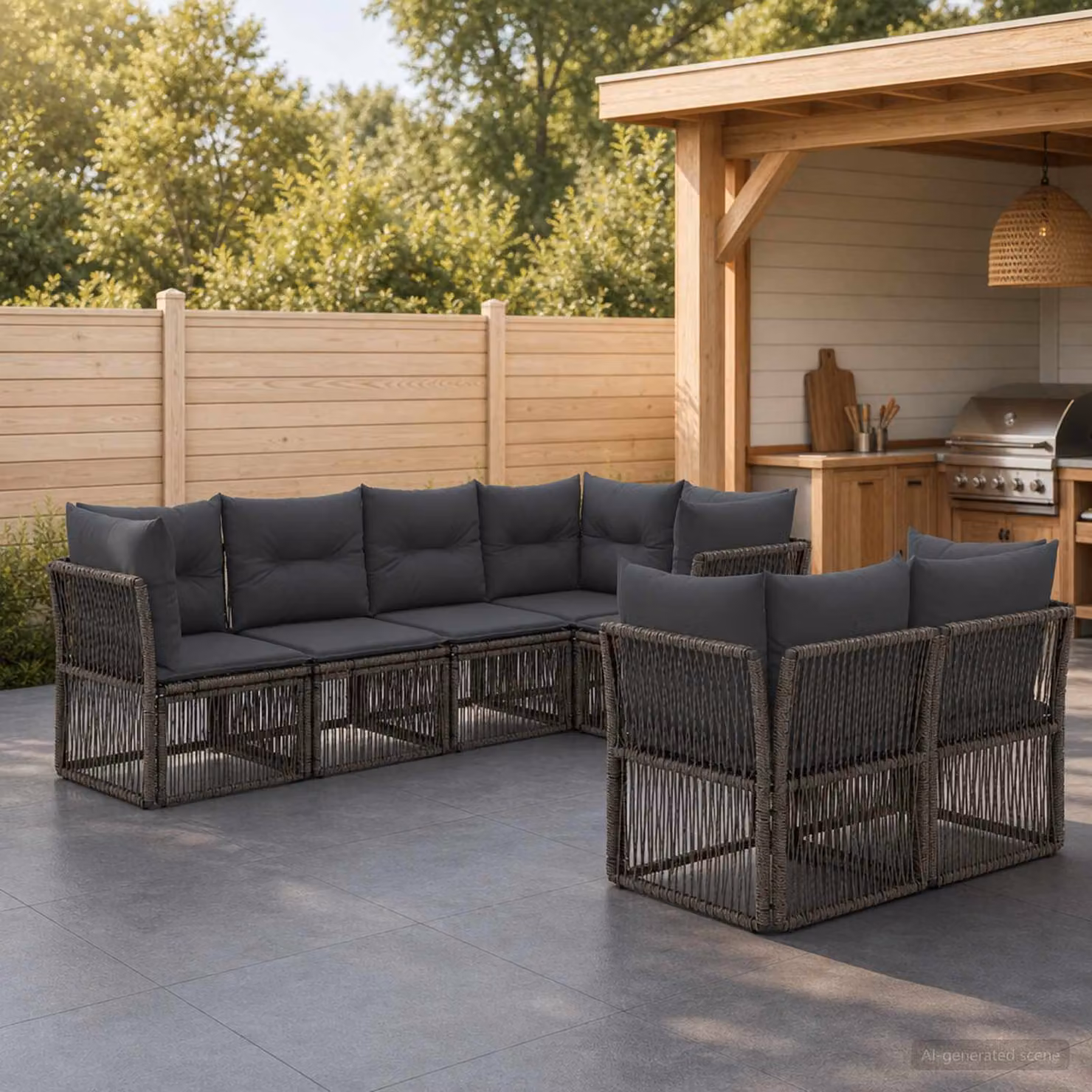 Set Divano da Giardino vidaXL a 7 posti in Polyrattan Grigio con Cuscini e Struttura in Acciaio