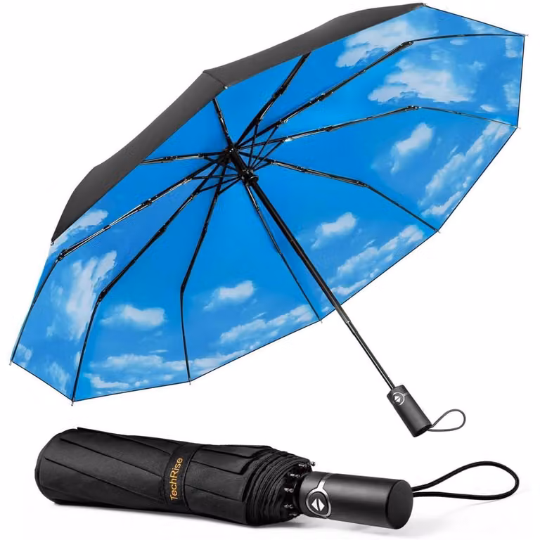 Ombrello tascabile, resistente al vento, con 10 stecche, antivento, automatico, compatto, grande (104 cm), con tessuto di alta qualità
