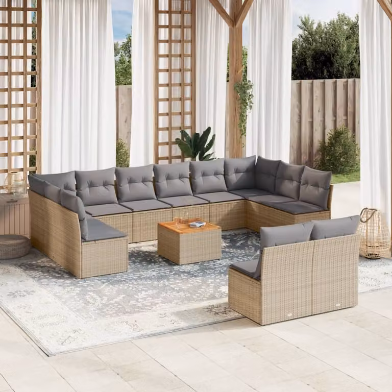 Maison Exclusive - Set Divano da Giardino 13 pz con Cuscini Beige in Polyrattan
