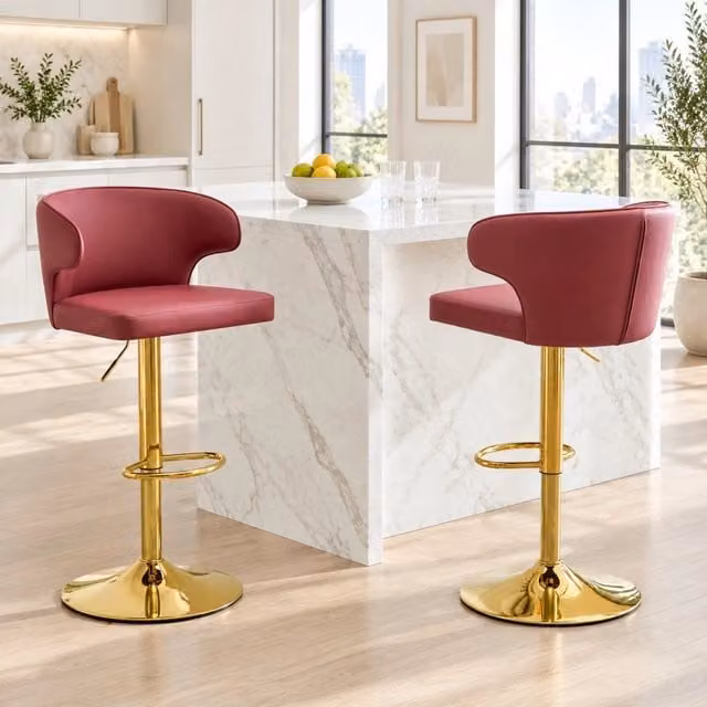 Sgabello da bar 85-110 cm rosso in PU, girevole a 360 gradi
