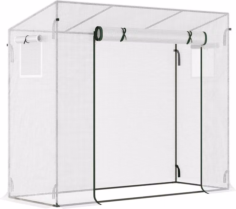 Serra in pellicola per serra 200x68x196 cm con porta avvolgibile e finestra laterale, antivento, acciaio e PE, ideale per piante da giardino