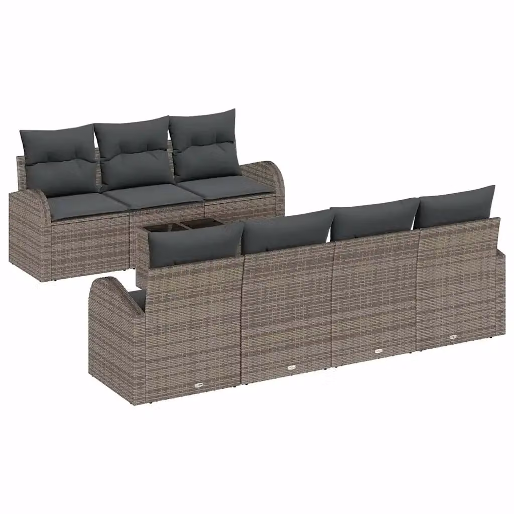 vidaXL Set Divano da Giardino 8 Pezzi a Forma di U Grigio con Tavolino e Cuscini in Polyrattan e Acciaio – 2