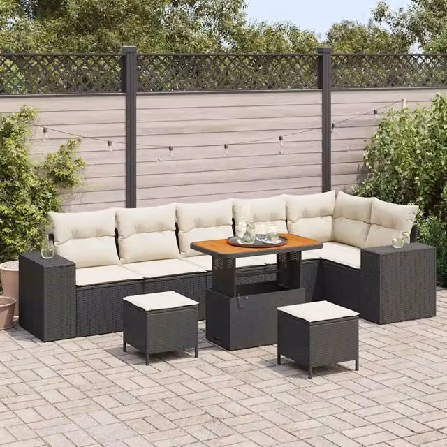 Set Divano da Giardino 9 pz Nero polyrattan 3362025