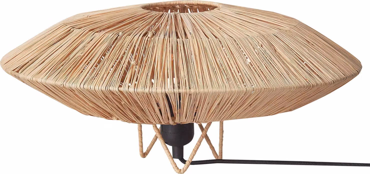 BELIANI Lampada da tavolo naturale paralume in paglia base nera lampada da notte in ferro illuminazione boho per camera da letto soggiorno