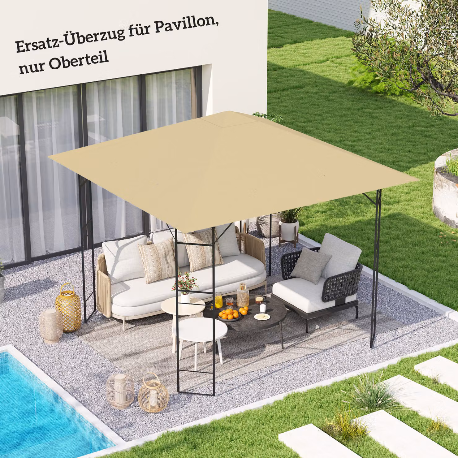 Copertura di ricambio per gazebo Outsunny impermeabile in tessuto Oxford beige 3 x 3 m con protezione UPF 50+ – 2
