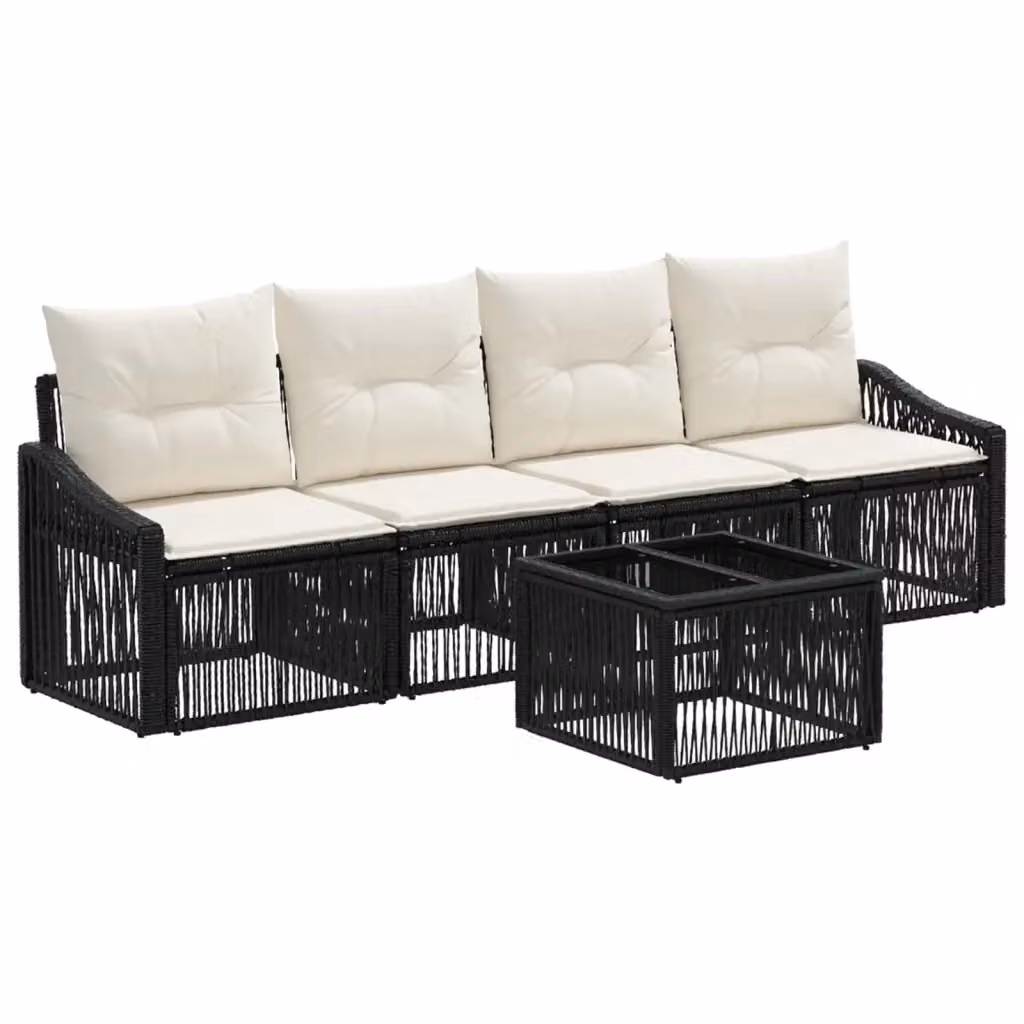 Set da giardino vidaXL composto da 5 pezzi in rattan nero con struttura in acciaio e cuscini inclusi – 2