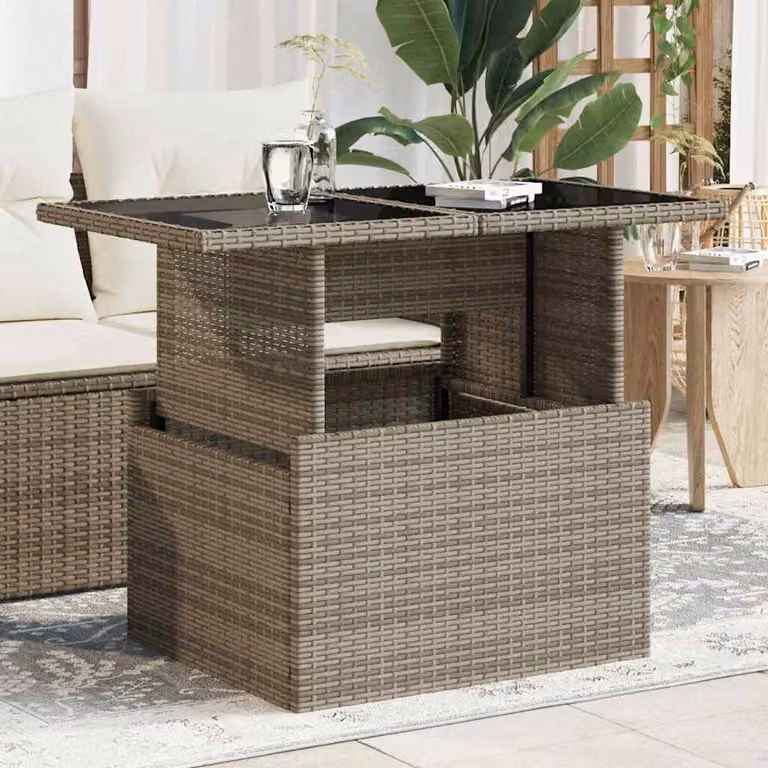 vidaXL Tavolo da Giardino Moderno in Polyrattan Grigio con Piano in Vetro L: 100 cm, P: 55 cm, H: 73 cm
