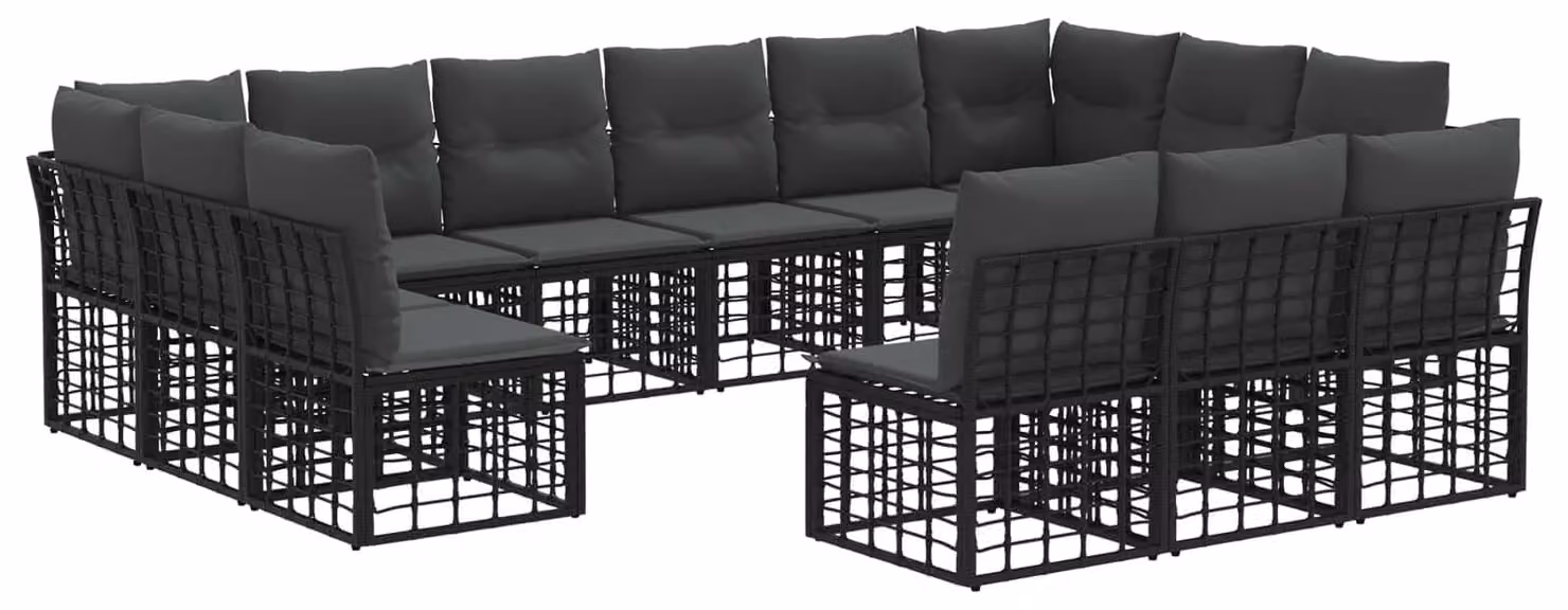 Set di divani da esterno Nero e Grigio scuro Poliestere