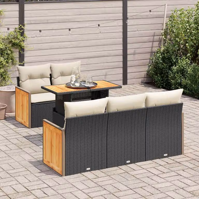 Maison Exclusive - Set Divano da Giardino 6 pz con Cuscini Nero Polyrattan Acacia