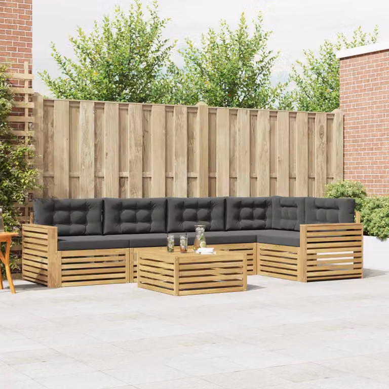 vidaXL Set di divani da esterno a L composto da 6 pezzi con tavolino, Bianco e Antracite, in legno di acacia e tessuto resistente ai raggi UV