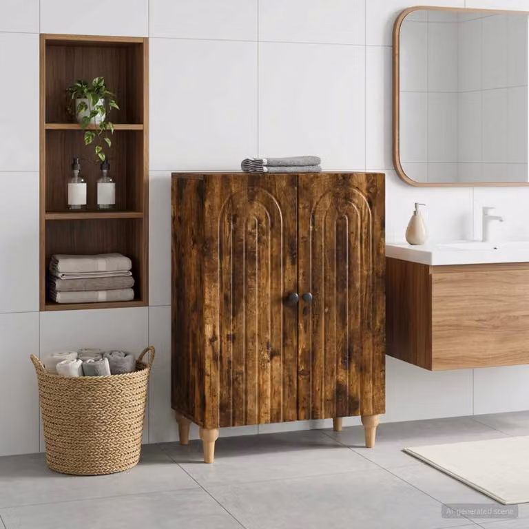 Mobiletto da Bagno Moderno vidaXL ALKMAAR Rovere Fumo, L: 59,5 cm, P: 31 cm, H: 80 cm