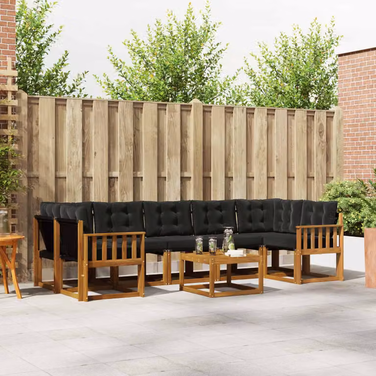 Set di divani da esterno vidaXL 8 pezzi in legno di acacia con cuscini, colore marrone e nero
