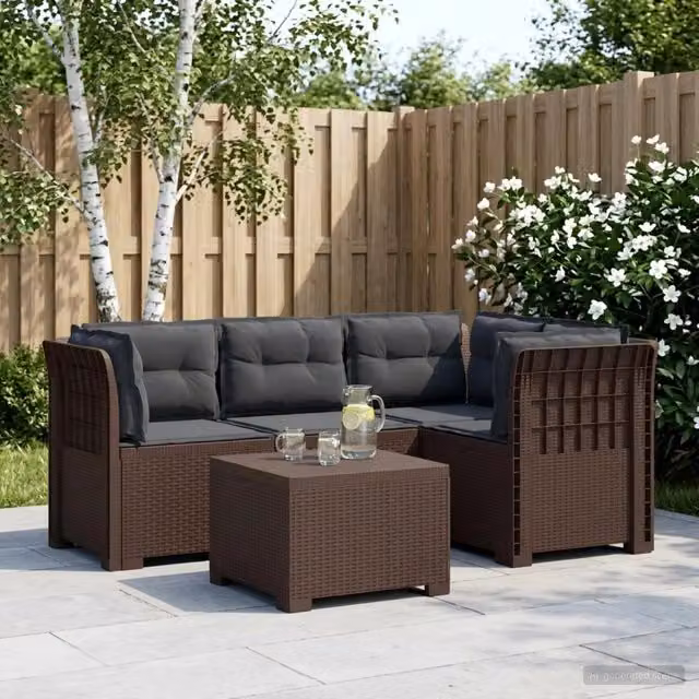 Divano da giardino 4 posti con cuscini aspetto rattan PP 3444019