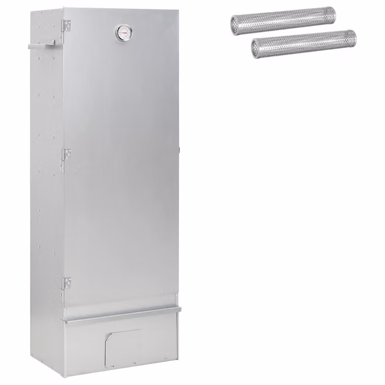 vidaXL Forno Affumicatore Verticale a Pellet in Acciaio Zincato e Inox, Argento, L 44,5 cm x P 29 cm x H 110 cm