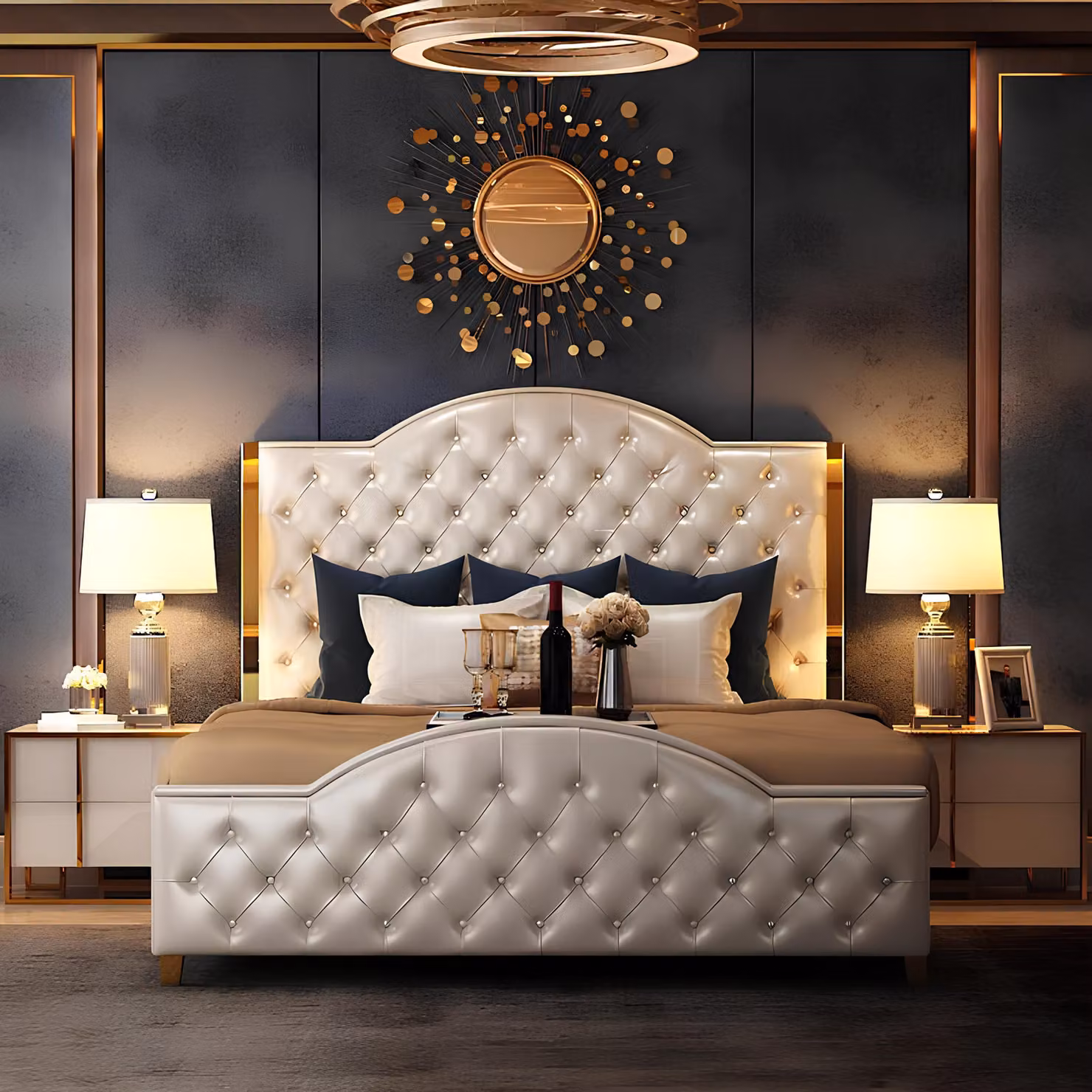 Bett Polster Design Luxus Doppel Hotel Betten Schlaf Zimmer Leder 150x200cm