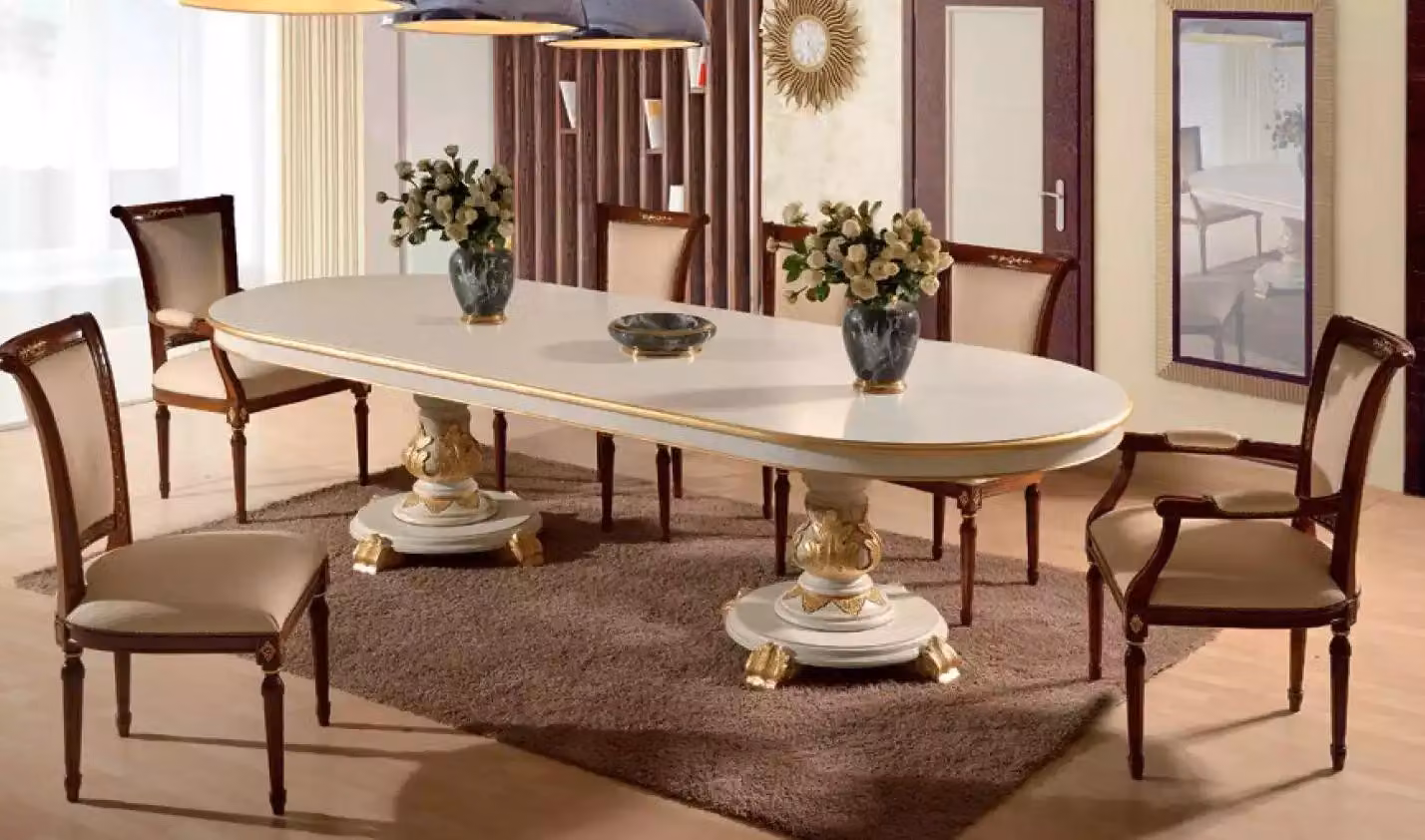 Luxus Esszimmer Tisch Oval Weiß Esstische Holz Italienische Möbel Art déco