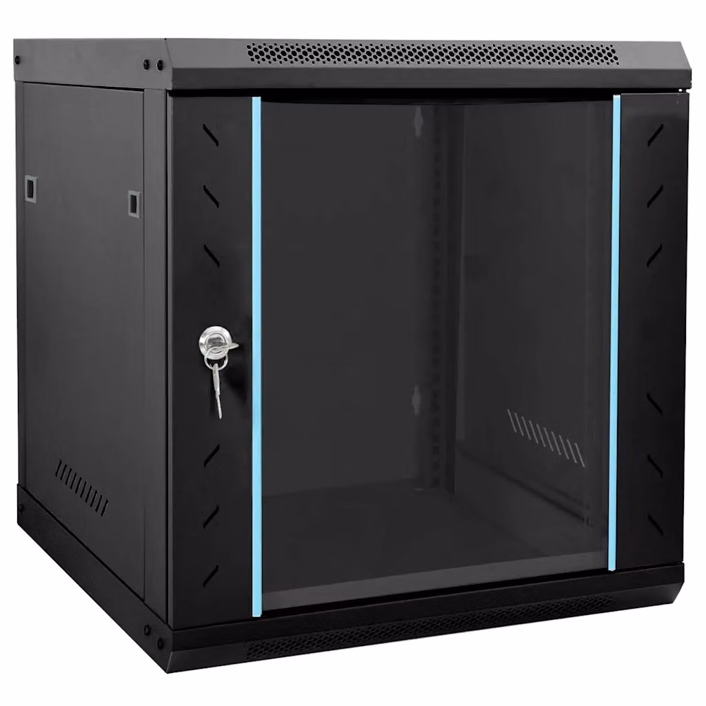 Armadietto da parete vidaXL in stile industriale con ante in vetro e serratura, Nero, L/P/H: 53 x 60 x 60 cm