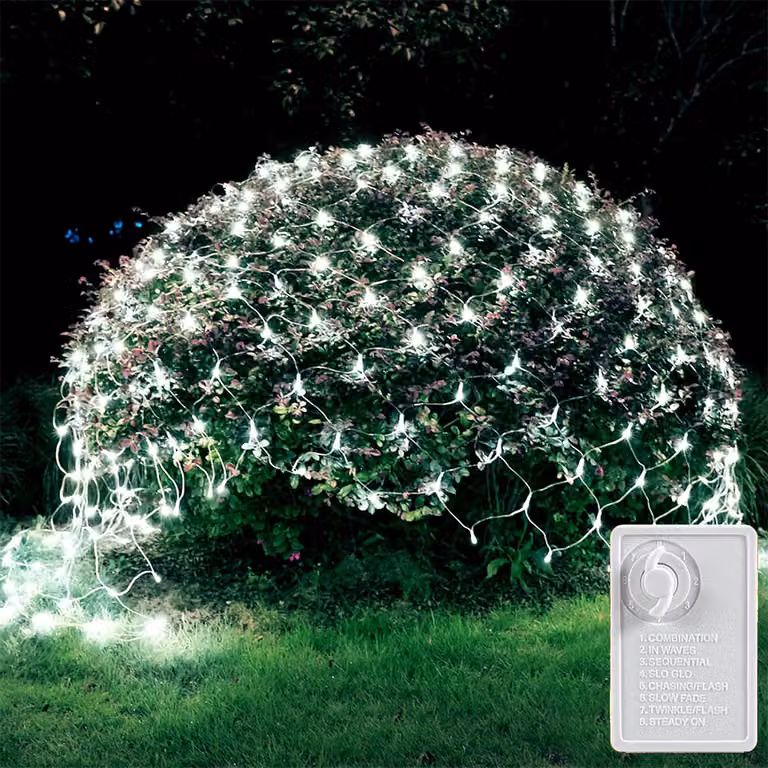 Rete luminosa 2X2m 144Leds bianco LED luci da fata Tenda luminosa a rete Elettricità 8 modalità di luce Funzione di memoria Festa di Natale Giardino Camera Balcone Decorazione
