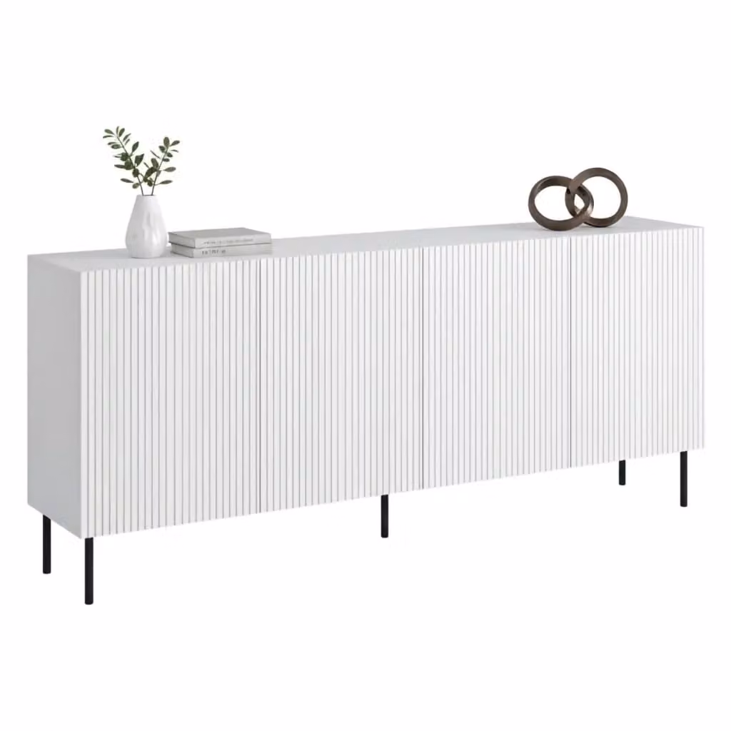 Credenza Corana DMORA, Madia da salotto moderna con quattro ante battenti, Bianco opaco, L: 200 cm, P: 42 cm, H: 82 cm – 2