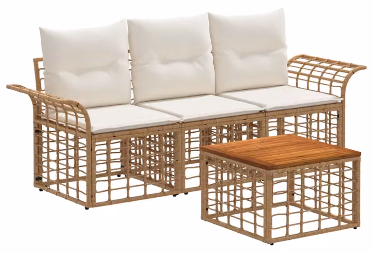 Set di divani da esterno 4 pcs Naturale e Bianco Crema