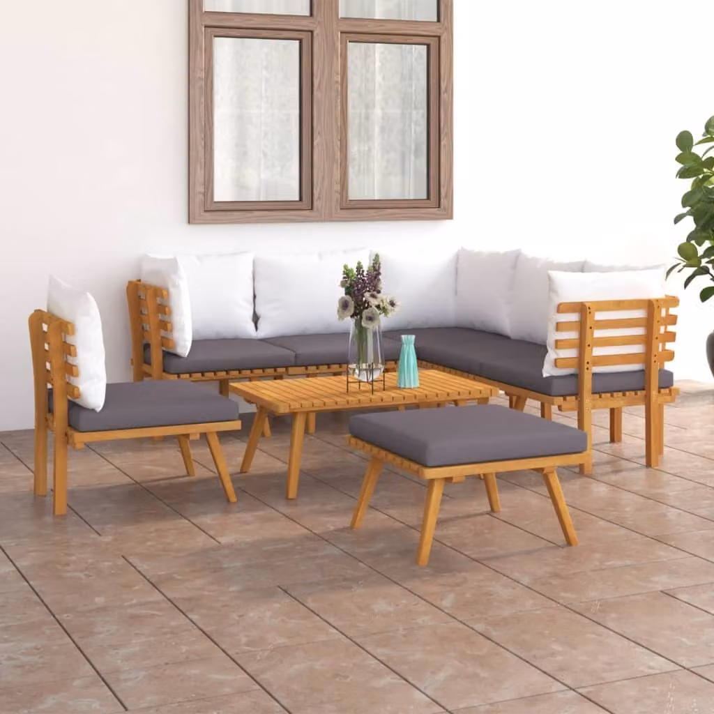 The Living Store Set da giardino da 8 pezzi con cuscini in legno massiccio di acacia