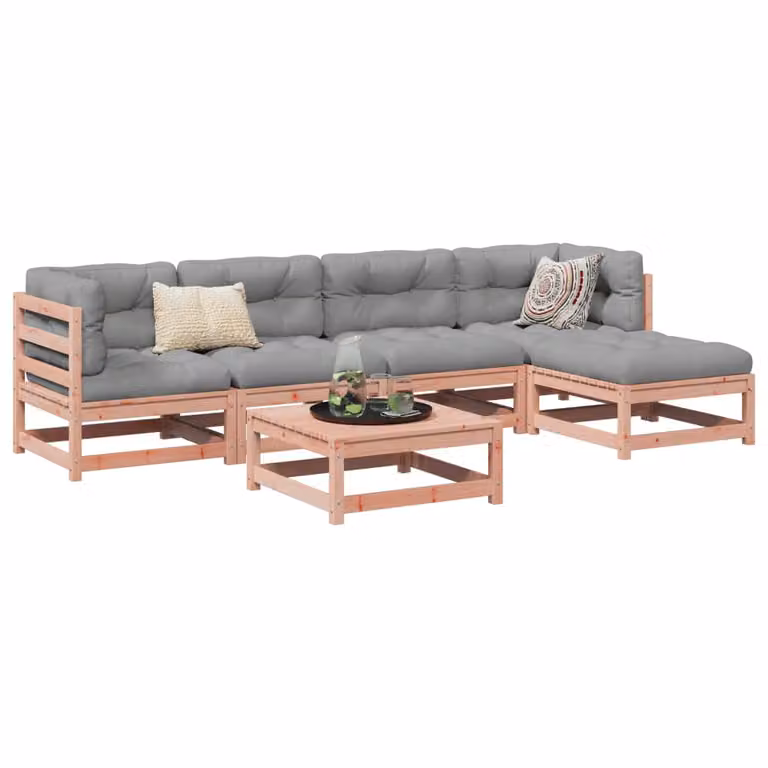 Set di divani da giardino vidaXL in legno massello di abete e Douglas, 6 pezzi, colore marrone e grigio con cuscini inclusi