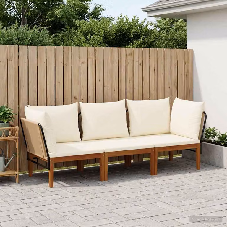 Set di divani da giardino vidaXL in legno di acacia e corda, composizione ad angolo a 3 pezzi con cuscini inclusi, colore naturale