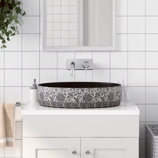 Lavabo da Appoggio-Lavandino-Lavello Nero e Blu Ovale 56,5x36,5x13,5 cm Ceramica
