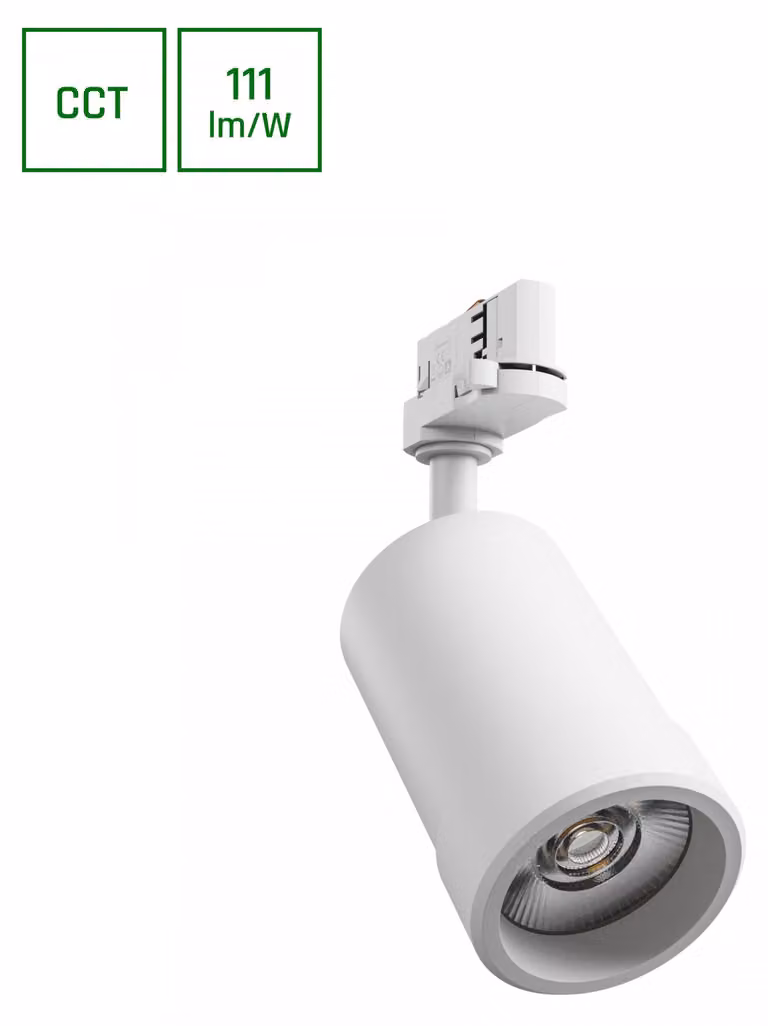 Faretto trifase PAVA BASIC 20W bianco CCT 3000/4000/6000 Kelvin 20-45DEG