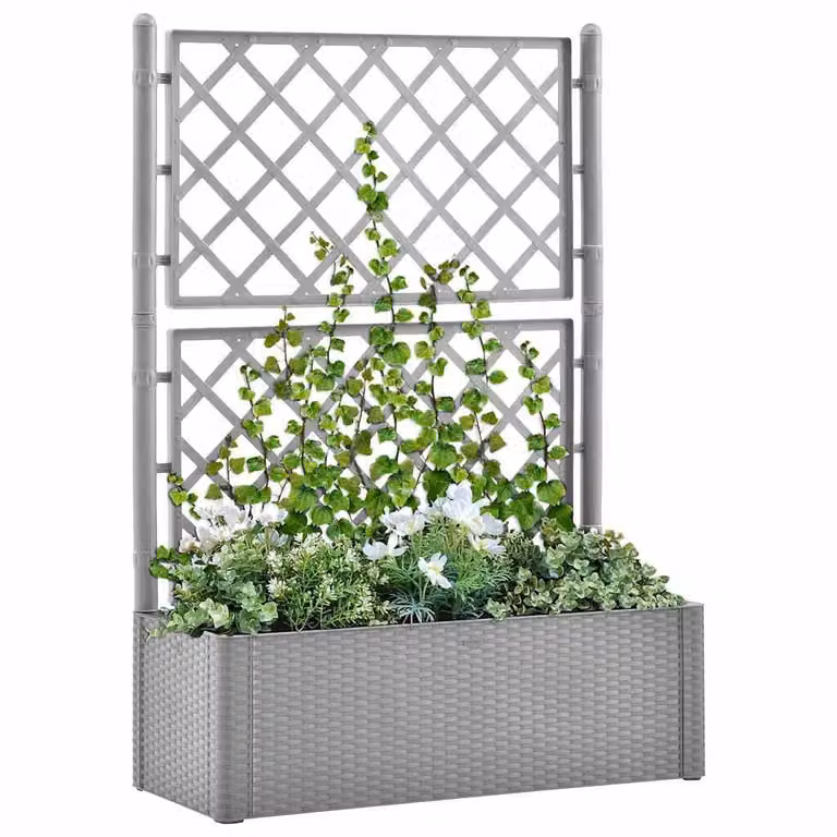 vidaXL Letto Rialzato da Giardino con Graticcio e Sistema di Irrigazione, Grigio, in WPC e Plastica