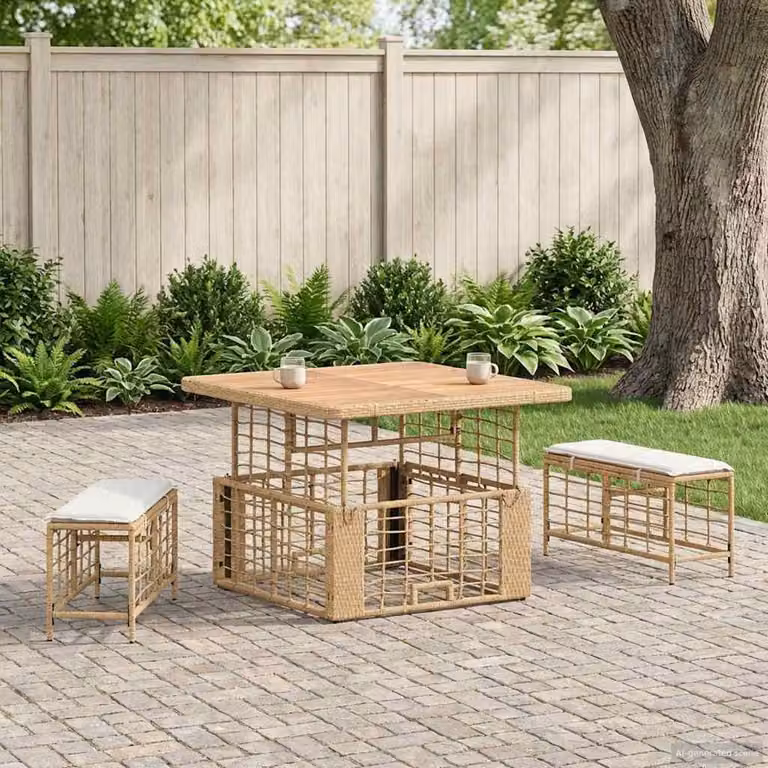 Maison Exclusive - Set da pranzo per esterno, 3 pezzi, colori: naturale e bianco