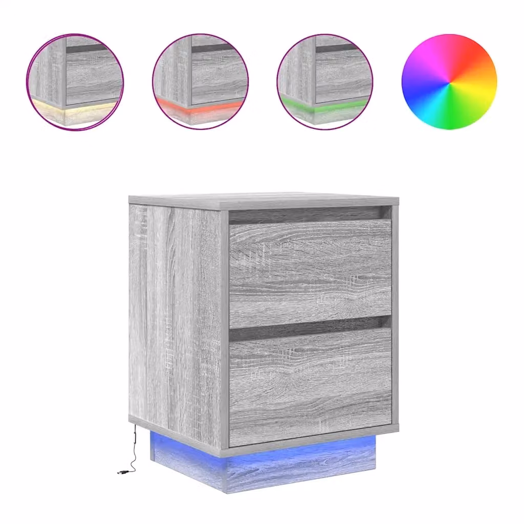 Set di 2 Comodini Moderni Design Mania con Luci LED Integrate Grigio, L/P/H: 38 x 34 x 50 cm – 2