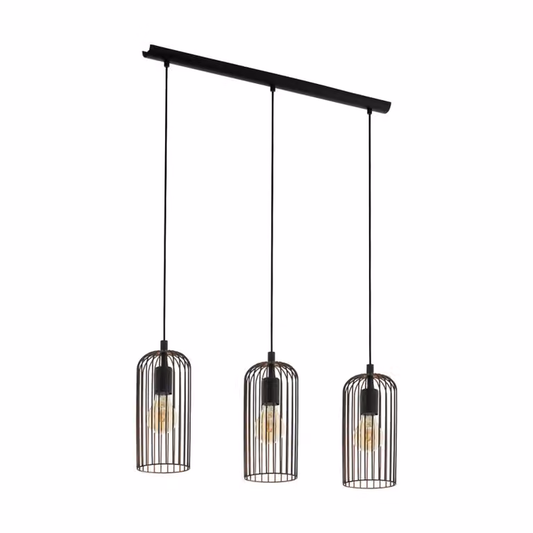 Lampadario Industrial Roccamena 3 Luci Acciaio Nero E Rame