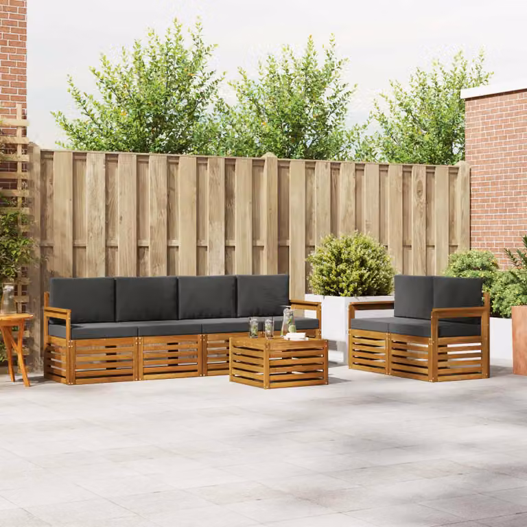 Set di divani da esterno vidaXL 7 pz in legno di acacia con cuscini, colore beige e antracite