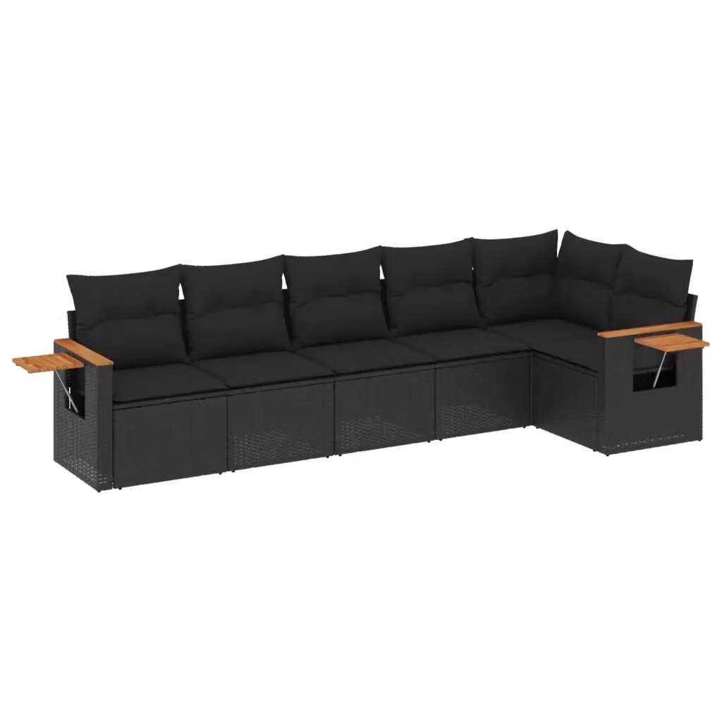 vidaXL Set Divano da Giardino a L con Cuscini Nero in Polyrattan e Legno di Acacia – 2