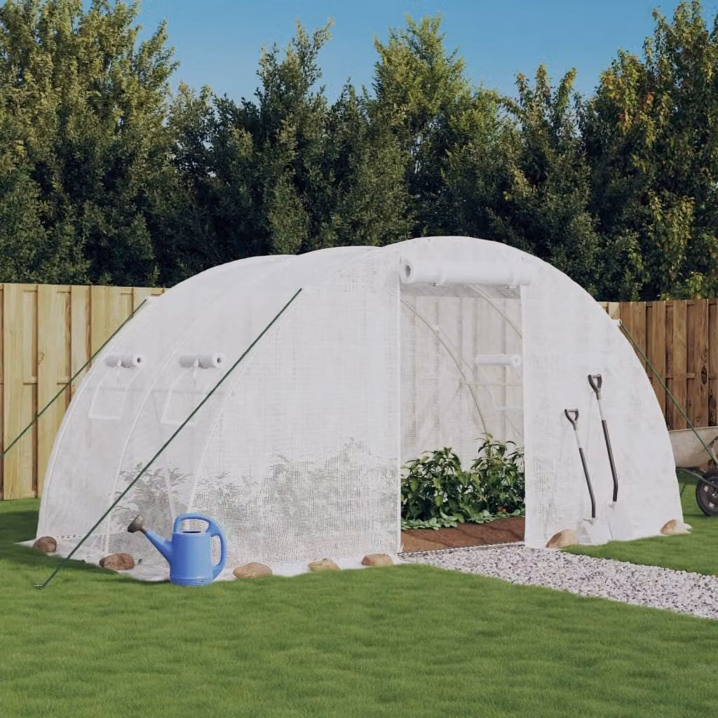 Serra vidaXL con telaio in acciaio galvanizzato bianco e copertura in policarbonato da 8 m², L/P/H: 4 x 2 x 2 m