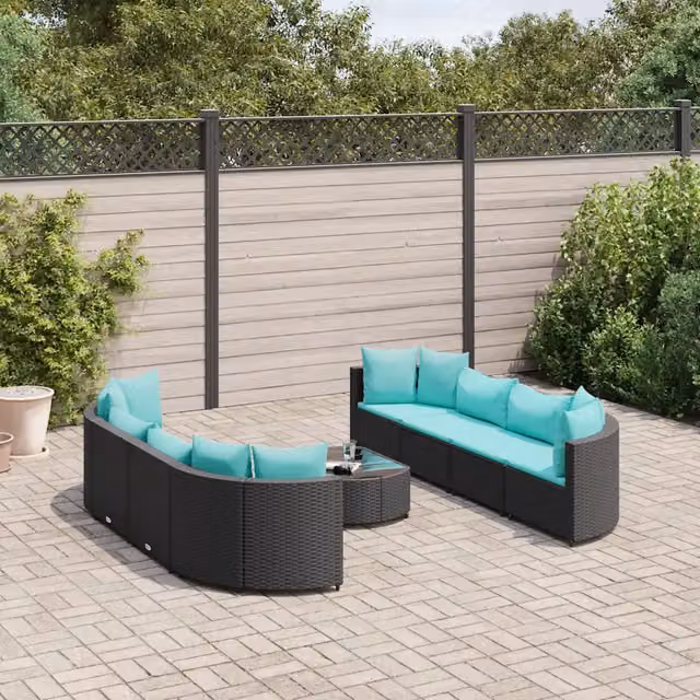 Set Divani da Giardino 9 pz con Cuscini Nero in Polyrattan 3308428
