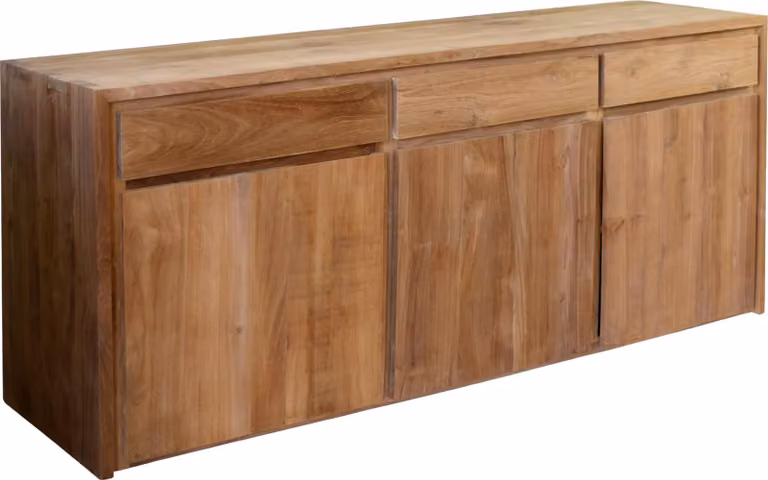 Mobile contenitore laterale in teak massello, modello Holm, dimensioni 210x90 cm, resistente alle intemperie