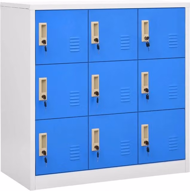 Set di 2 armadietti moderni HELLOSHOP26 in metallo con serratura, grigio e blu, L/P/H: 90 x 45 x 92,5 cm