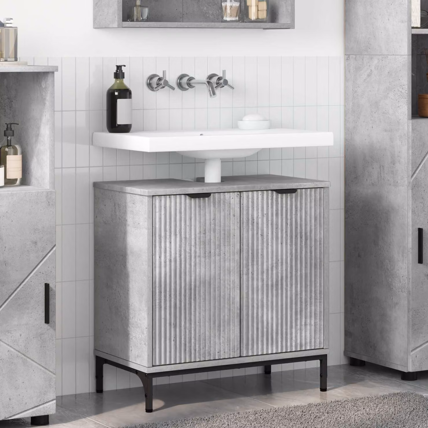 Armadio per lavabo da bagno vidaXL moderno in grigio opaco, L/P/H: 60,5 x 33,5 x 61 cm