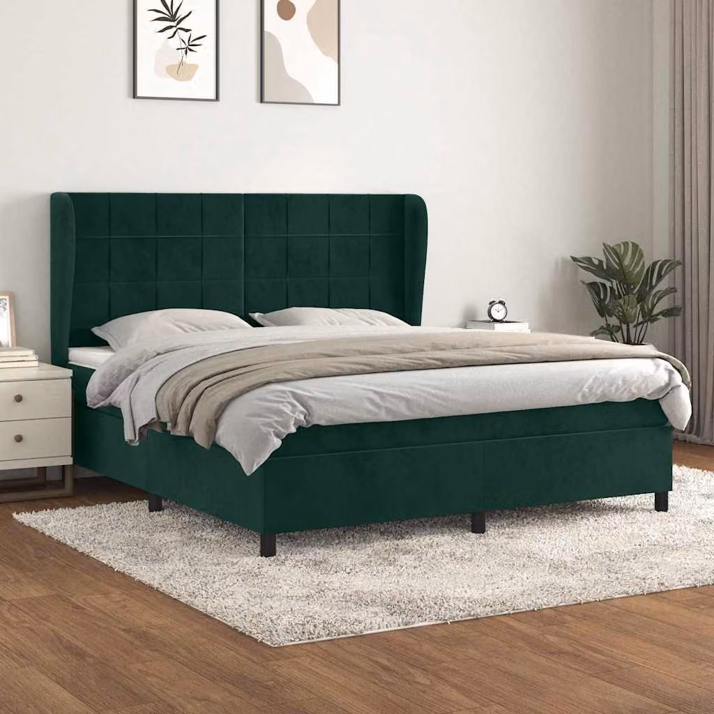 vidaXL Letto Ibrido con Giroletto a Molle e Materasso in Velluto Verde Scuro L: 180 cm, P: 200 cm