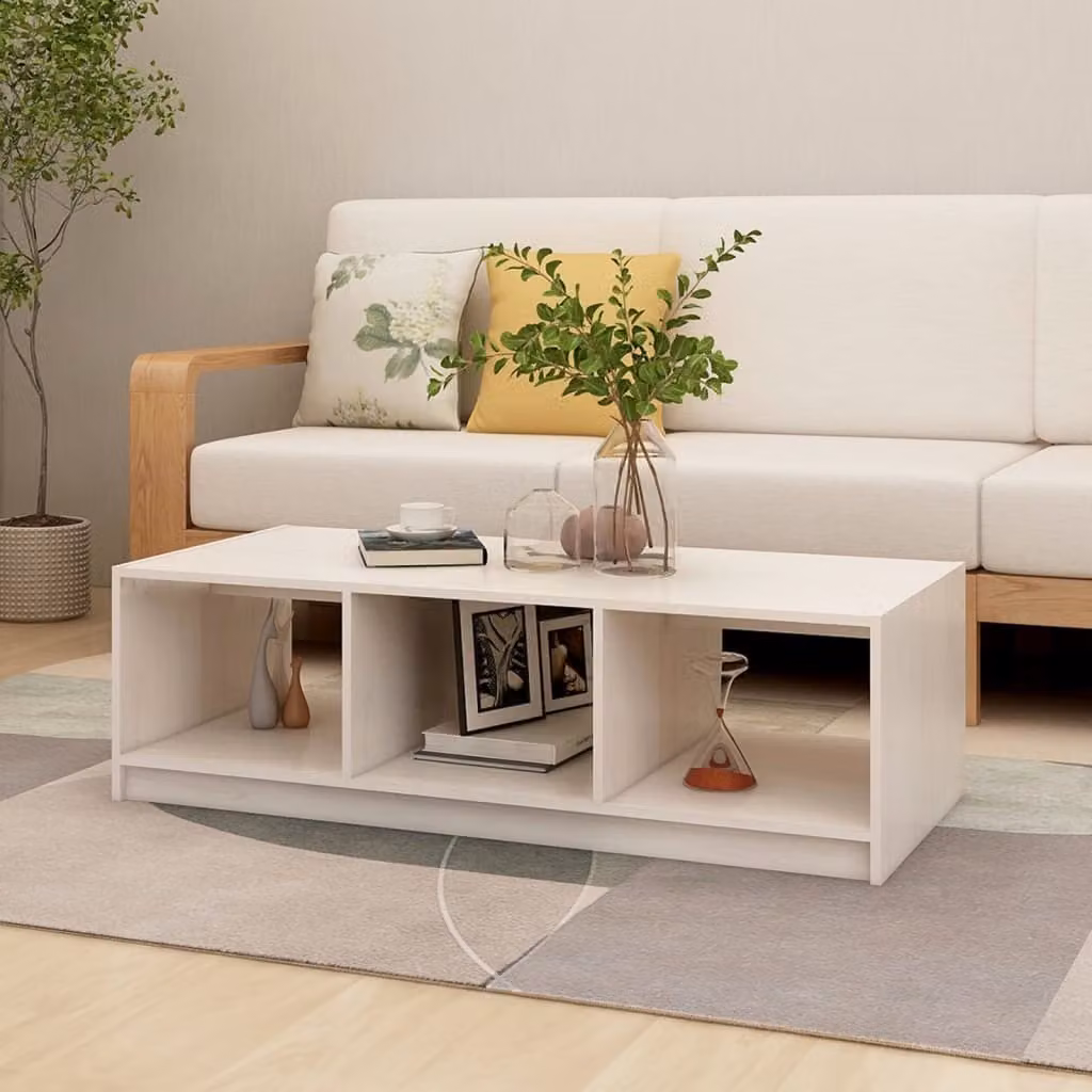 vidaXL Tavolino bianco 110x50x34 cm in pino massiccio - Tavolino - Tavoli da caffè - Tavolino - Tavoli occasionali