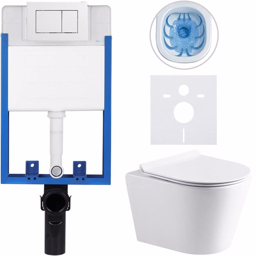 CERANO - Set completo per WC da incasso Lite/Norbi - bianco lucido - Pulsante per WC Classic, bianco - da incasso - 48,5 x 36,5 cm