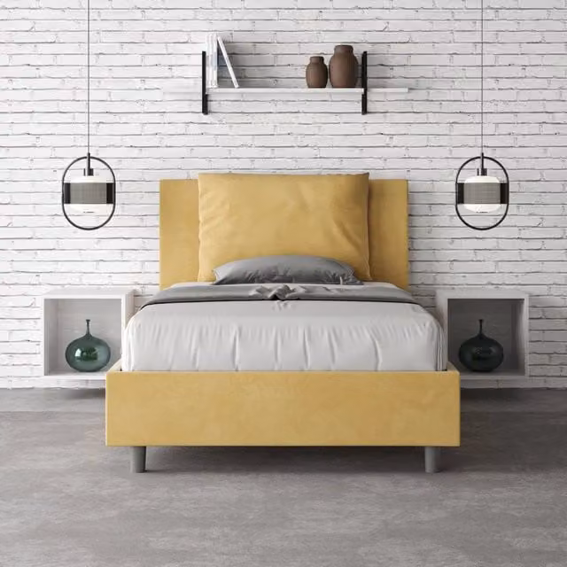 Letto una piazza e mezza contenitore imbottito Ityhome in microfibra giallo L: 110 cm, P: 210 cm