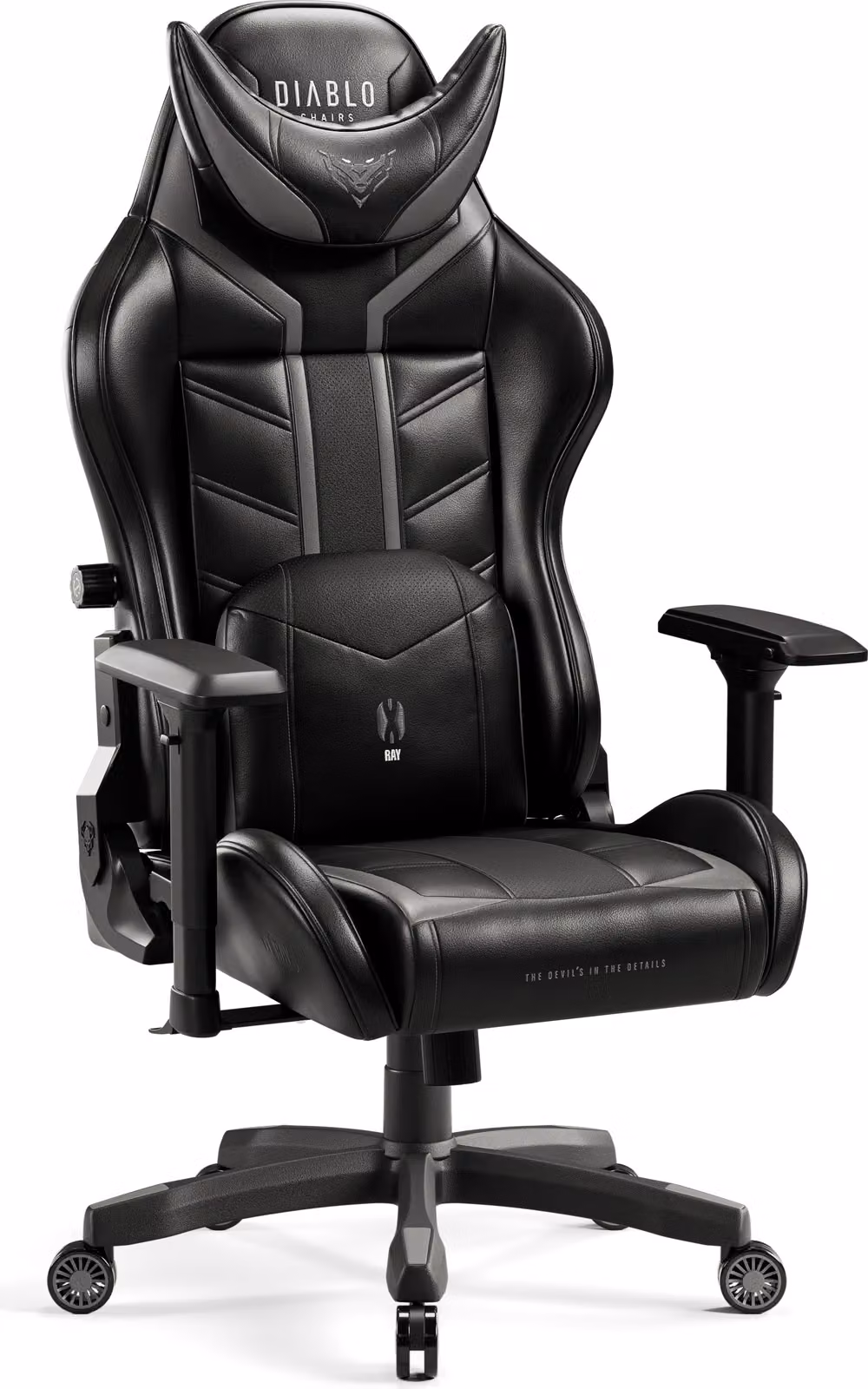 Diablo X- Ray Gaming Armchair Poltrona da ufficio 4D Braccioli Design ergonomico Similcuoio Perforazione Funzione dondolo King Size Nero-Grigio